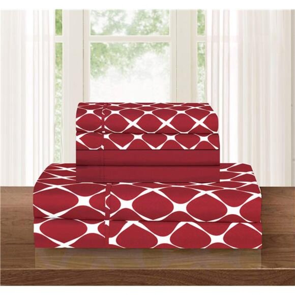 6 Piece Bed Sheet Set Wrinkle Resistant 1500 Thread Count, Burgundy - Picture 2 of 6